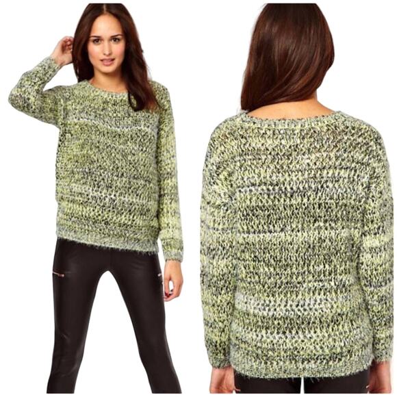 ASOS Sweater in Knit Fluffy Twist Yarn Long Sleeve Size XS Black Yellow Tunic - Picture 1 of 9